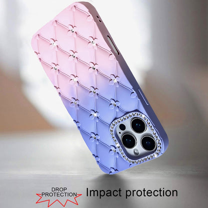 For Apple iPhone 16 Pro Fashion Flower Design Sparkle Glitter Shimmer Rhinestone Bling Floral Accents, Leather Texture TPU Case Cover