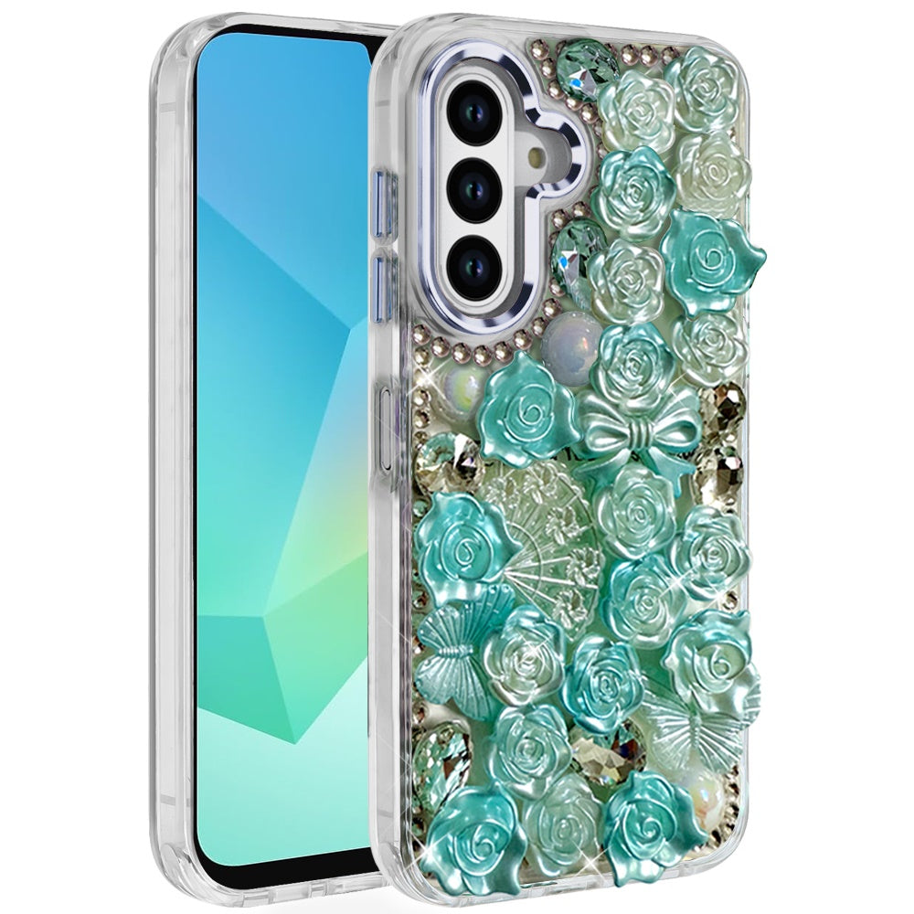 For Samsung Galaxy A16 5G Muti-Color Floral Fashion Bling Crystal 3D Full Diamonds Stones Sparkle Rhinestone Glitter Hybrid Case Cover