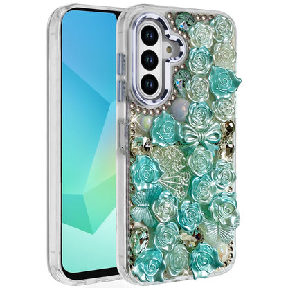 For Samsung Galaxy A16 5G Muti-Color Floral Fashion Bling Crystal 3D Full Diamonds Stones Sparkle Rhinestone Glitter Hybrid Case Cover