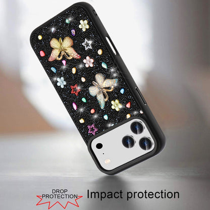For Apple iPhone 17 Pro (6.3") Diamond Butterfly 3D Glitter Bling Design, Slim Hybrid Sparkle Protective Cover TPU for Women Girls Case Cover