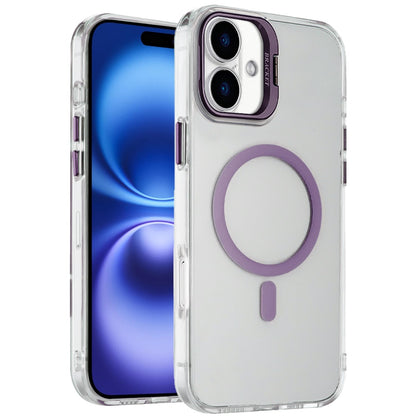 For Apple iPhone 17 (6.3") Magnetic Back MagSafe Compatible Transparent Hybrid Drop Protection with Metallic Camera Stand Case Cover