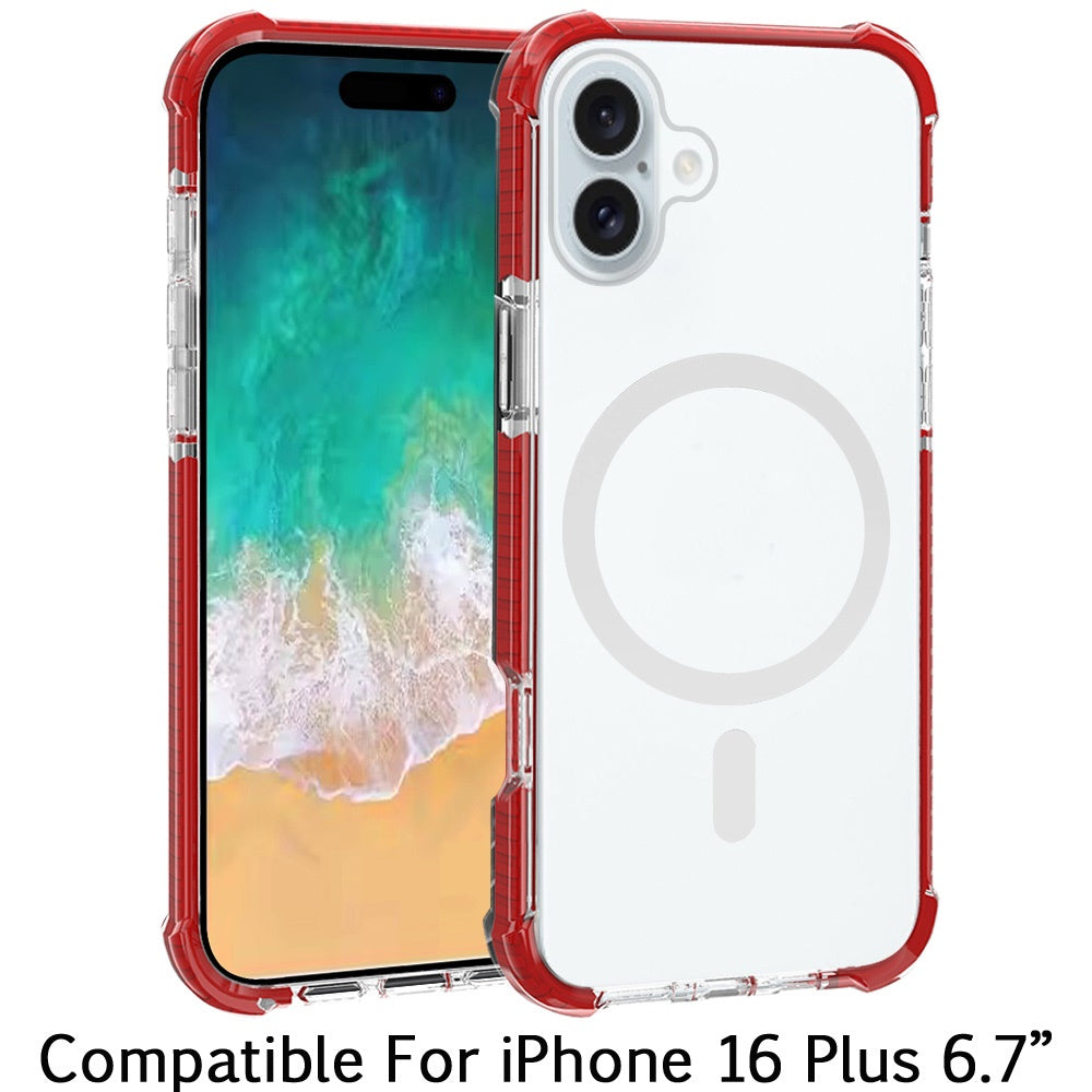 For Apple iPhone 16 Plus (6.7") Hybrid Acrylic Transparent Hard PC + TPU Color Frame Bumper Compatible with MagSafe Case Cover