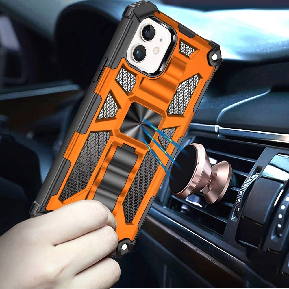 For Apple iPhone 11 Hybrid Shockproof [Military Grade] Rugged Protective with Magnetic Car Mount & Invisible Stand Case Cover Cosmic Orange