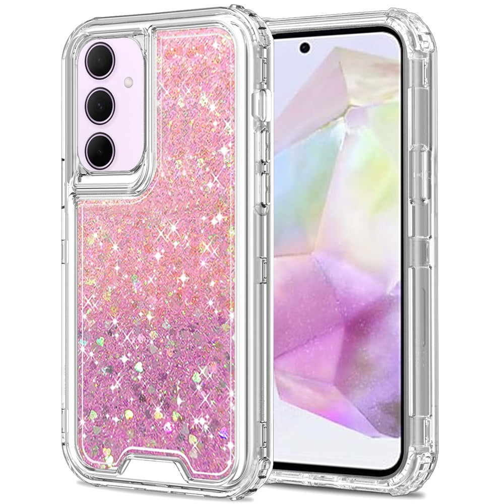 For Samsung Galaxy A36 Epoxy Bling Glitter Sparkly 3-in-1 Transparent Hybrid Full-Body Shockproof PC Bumper Case Cover