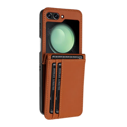 For Samsung Galaxy Z Flip 7 FE Wallet Case PU Leather Back Storage with Card ID Slot, Pocket Holder, Hybrid Protective Case Cover Brown
