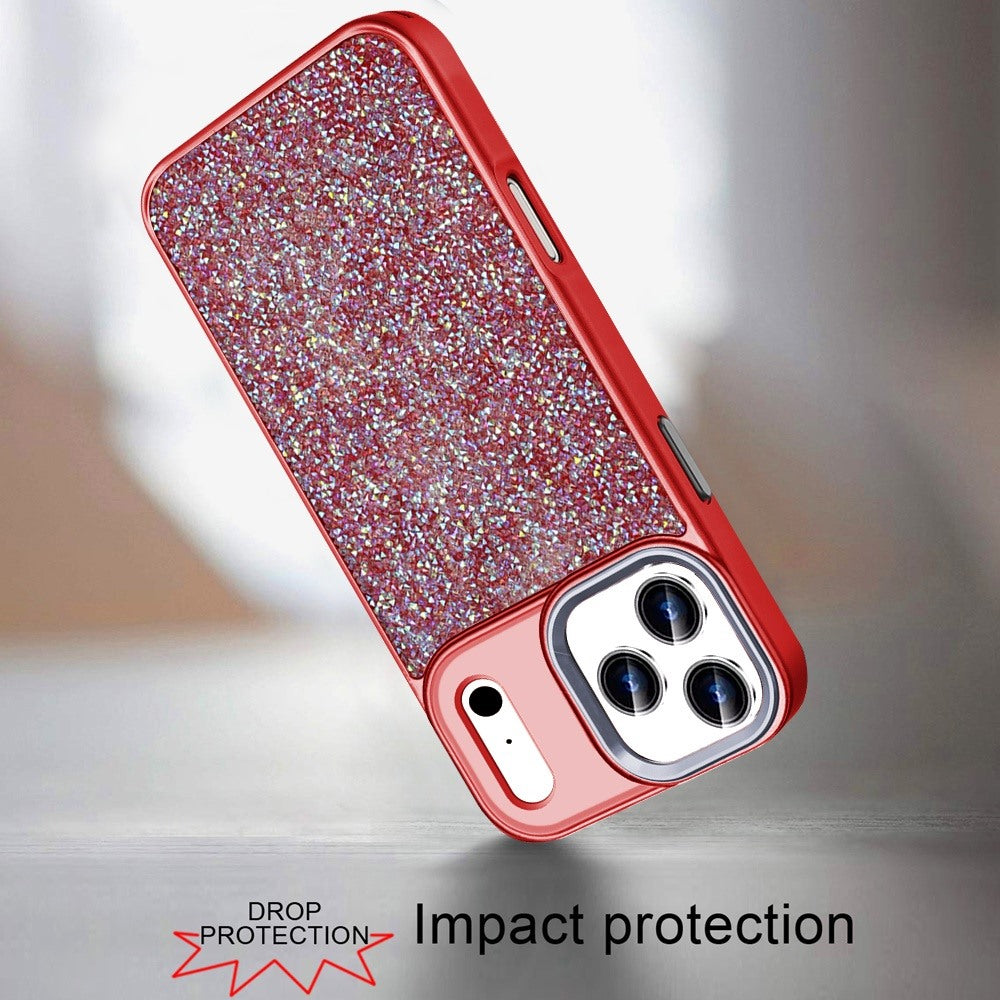 For Apple iPhone 17 Pro Max (6.9") Crystal Sparkle Diamond Glass Full Mini Glitter Bling Frame TPU Hybrid Protective Case Cover Black