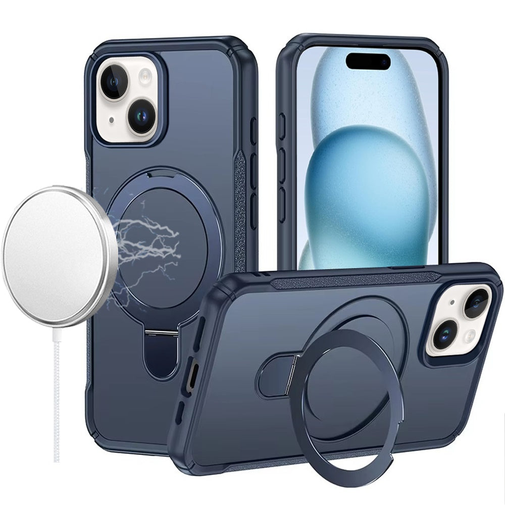 For iPhone 15 (6.1") Matte Finish Magnetic Ring Hybrid Protective Invisible Kickstand Magsafe Compatible Case Cover Cosmic Orange