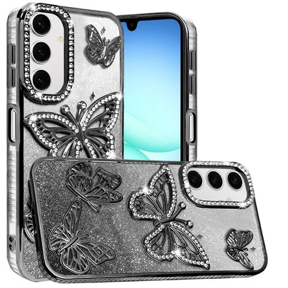 Phone Case for Samsung Galaxy A17 5G Butterfly Freedom Shimmer Glitter Thick TPU Shockproof Anti Slip Durable Protective Design Cover Black