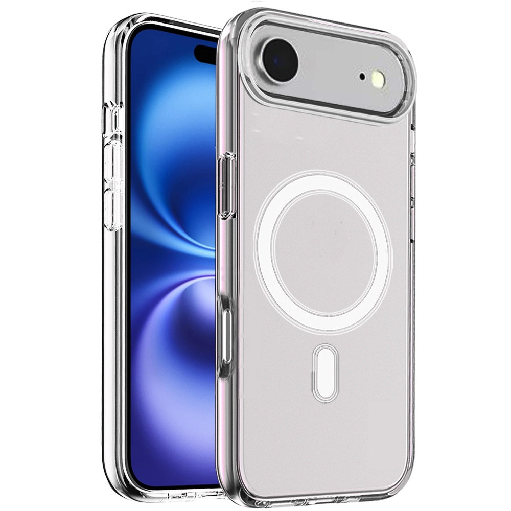 For Apple iPhone 17 AIR MagSafe Compatible Transparent Hybrid Case with Magnetic Circle, Shock Absorption TPU Rubber Case Cover Smoke Gray