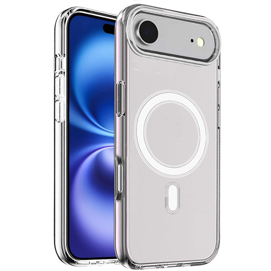 For Apple iPhone 17 AIR MagSafe Compatible Transparent Hybrid Case with Magnetic Circle, Shock Absorption TPU Rubber Case Cover Smoke Gray