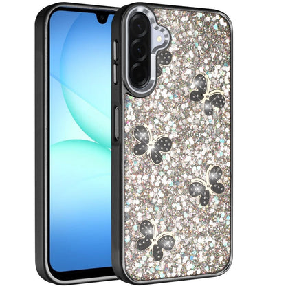 For Samsung Galaxy A17 5G Cute Butterfly Crystal Diamond Glitter Case Sparkle Bling Frame Metallic Edges, Shimmer TPU Hybrid Case Cover