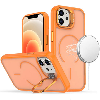 For iPhone 12 / iPhone 12 Pro (6.1") Magnetic Matte Metal Camera Stand Hybrid Drop Protection Durable Shockproof Slim Fit Design Case Cover Cosmic Orange
