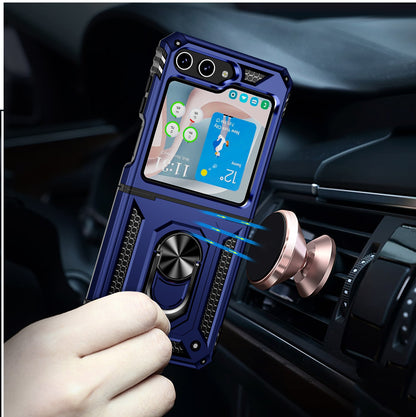 For Samsung Galaxy Z Flip 7 FE Hybrid Shockproof Protective with Magnetic 360° rotating Ring Kickstand, TPU Rubber PC Case Cover Blue