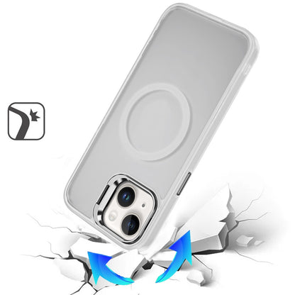 For Apple iPhone 13 Pro Heavy Duty Metallic Hybrid Tough TPU with Camera Ring Stand, MagSafe Compatible, Rugged Drop Protection Case Cover Clear