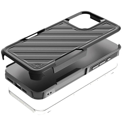 For Apple iPhone 16 Pro Hybrid lined shockproof dual layer Rugged 2in1 Hard PC & Silicone TPU Non Slip Textured Tough Armor Case Cover Black+Grey