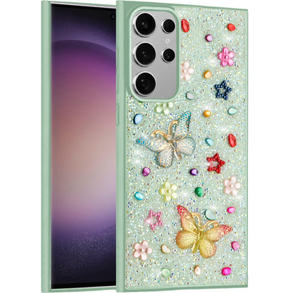 For Samsung Galaxy S23 Ultra Diamond Butterfly 3D Glitter Bling Design, Slim Hybrid Sparkle Protective Cover TPU for Women Girls Case Cover