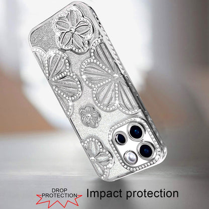 For Samsung Galaxy A26 Luxury Flower Design Sparkle Glitter Diamond Rhinestone Shimmer Bling Plating Thick TPU Hard PC Case Cover Flower Silver