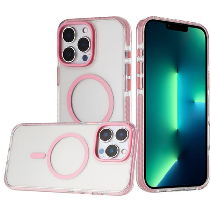 For iPhone 16 Pro Max Transparent Hybrid with Color-Matched Magnetic Circle, Rubber TPU Frame Hard PC Shockproof Case Cover