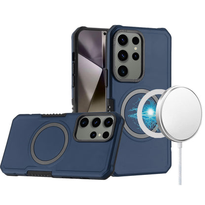 For Samsung Galaxy S25 Ultra Hybrid Armor Grip Metal Magnetic Circle Compatible with MagSafe for Wireless Charging Shockproof Case Cover