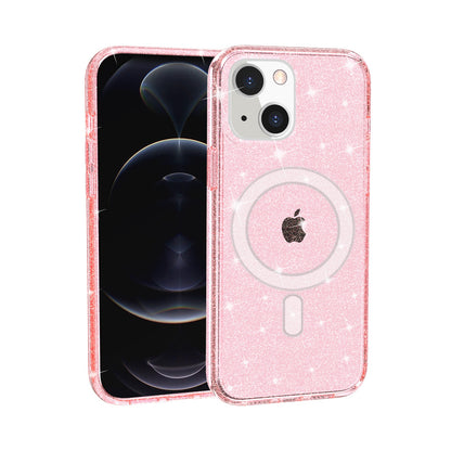 For Apple iPhone 17 MagSafe Compatible Glitter Sparkle Bling Hybrid Case with Magnetic Circle, Slim TPU & Hard PC Frame Case Cover Pink