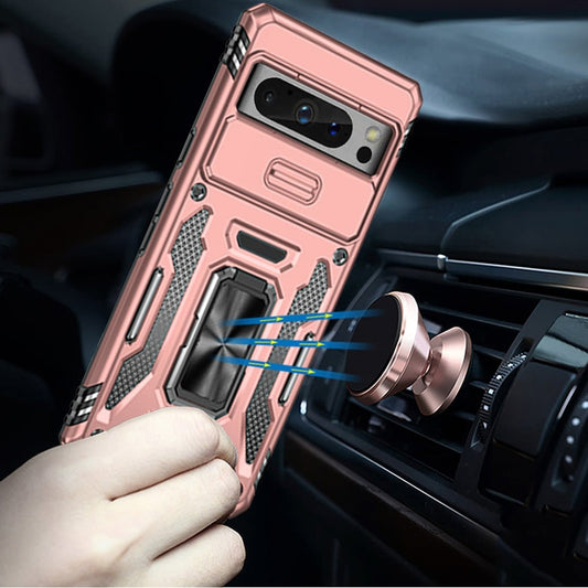 For Google Pixel 10 / 10 Pro Leather Wallet Case with Zipper, 9 Card Slots, Cash Pocket, Stand & Strap, Clutch Pouch Design Case Cover Rose Gold