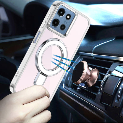 For Motorola Moto G 5G 2025 Chrome Hybrid with Rotating Magnetic Circle Ring Stand, Slim Shockproof Hybrid Case Cover