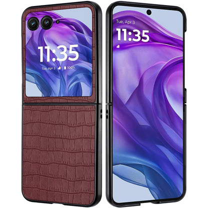For Motorola Razr+ PLUS (2025 /2024) PU Vegan Leather Case, Premium Snap-On Hard Shell Cover, Slim Fit Protective Matte Finish Case Cover Brown