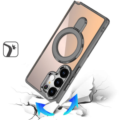 For Samsung Galaxy S25 Ultra Chrome Hybrid with Rotating Magnetic Circle Ring Stand, Slim Shockproof Hybrid Case Cover
