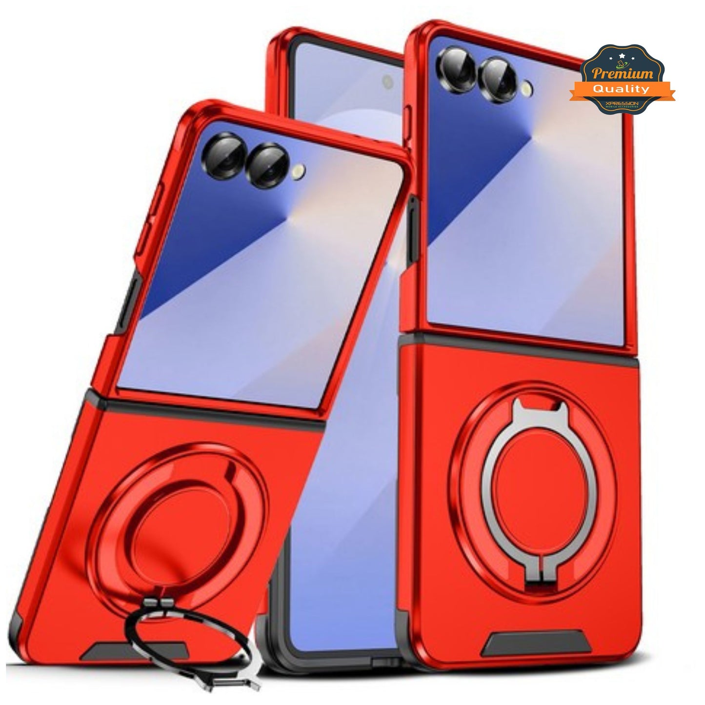 For Samsung Galaxy Z Flip 7 Hybrid Case with 360° Magnetic Ring Stand, Camera Slide Protector & Compatible with MagSafe Case Cover