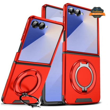 For Samsung Galaxy Z Flip 7 Hybrid Case with 360° Magnetic Ring Stand, Camera Slide Protector & Compatible with MagSafe Case Cover