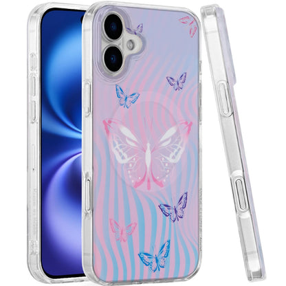 For Apple iPhone 17 Stylish Pattern Fashion IMD Printed Design TPU Double Layer Slim Shockproof with Magnetic Back Case Cover Pink Butterfly