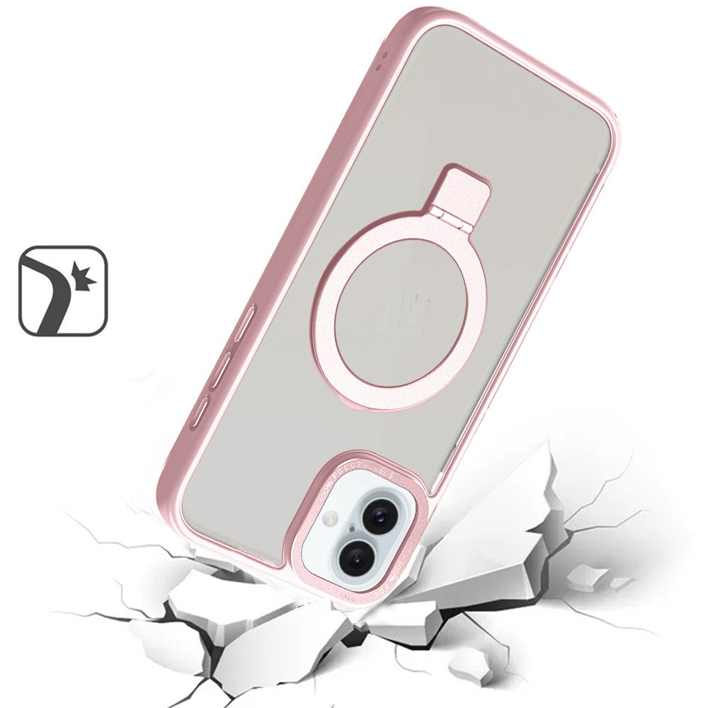 For Apple iPhone 16 Pro (6.3") Magnetic Metal Matte Built-in Compatible with MagSafe Stand Hybrid Shock Armor TPU Case Cover Pink