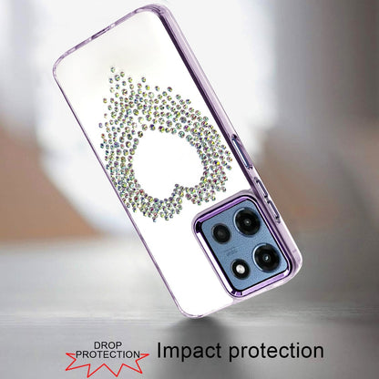 For Motorola Moto G Play 5G 2026 Angel Hearts Bling Glitter Diamond Hybrid TPU Cover, Colorful Frame Shockproof Protective Back Case Cover Purple