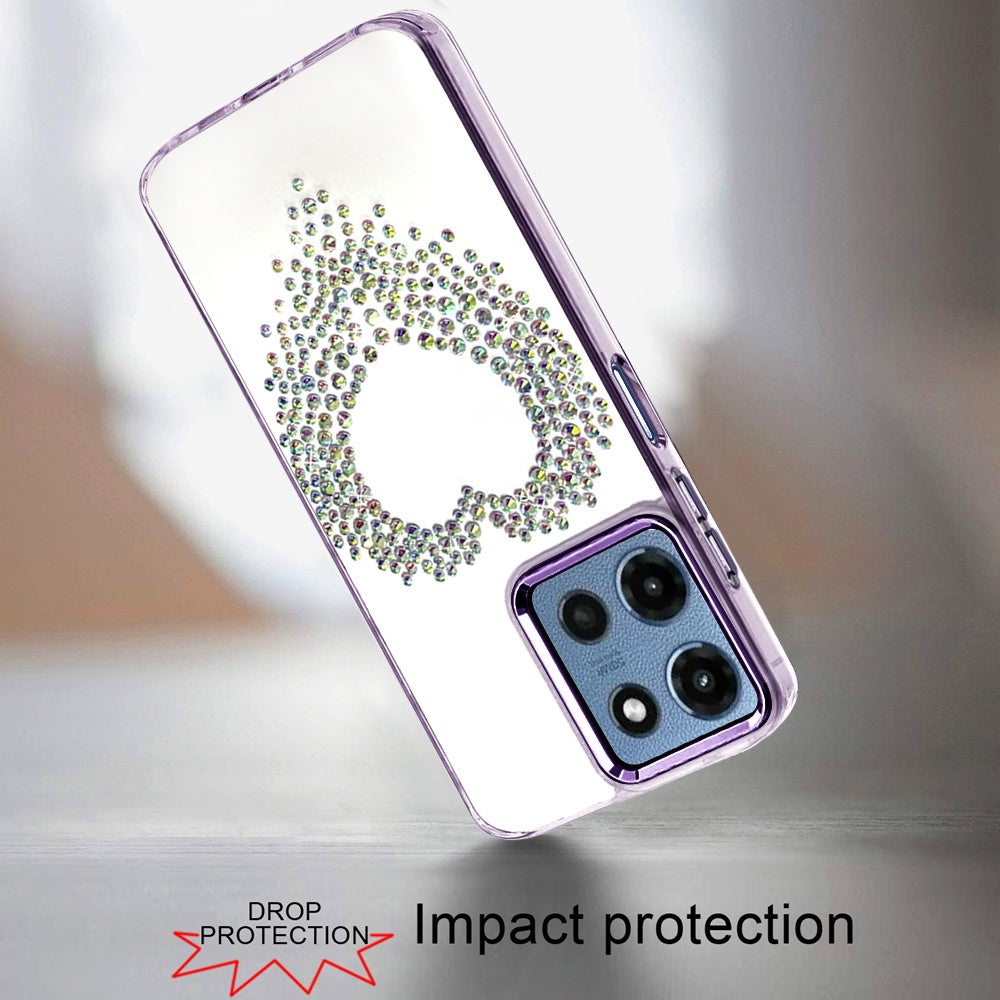 For Motorola Moto G 5G 2026/2025 Angel Hearts Bling Glitter Diamond Hybrid TPU Cover, Colorful Frame Shockproof Protective Back Case Cover Purple