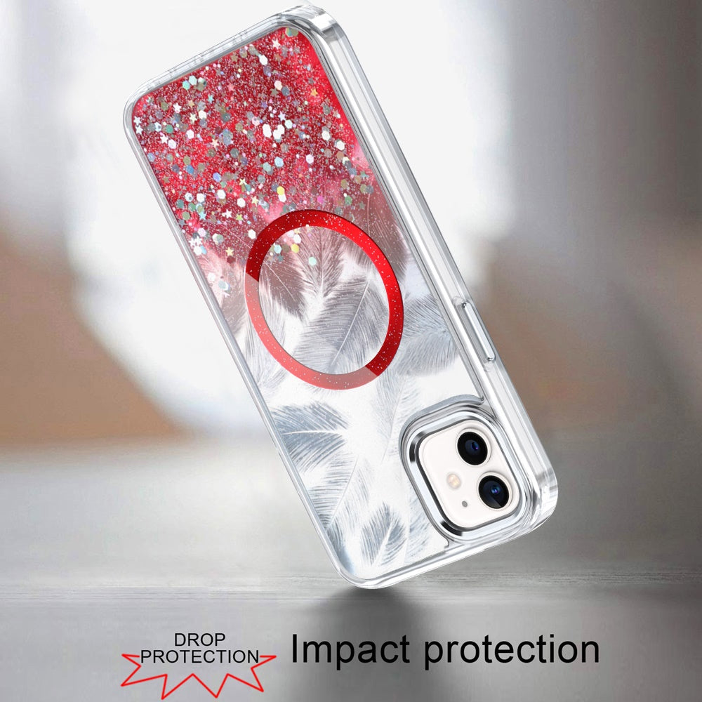 For iPhone 12 / iPhone 12 Pro (6.1") Epoxy Glitter Shimmer Fashion Case with Magnetic Magsafe Compatible Hybrid Sparkling Slim Protective Case Cover