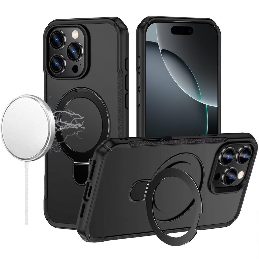 For iPhone 16 Pro Max (6.9") Matte Finish Magnetic Ring Hybrid Protective Invisible Kickstand Magsafe Compatible Protector