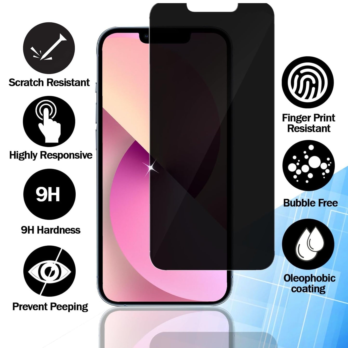 For Apple iPhone 12 Pro Max Tempered Glass Privacy Screen Protector, Anti-Spy, Scratch Resistant, 9H Hardness, Anti-Fingerprint, Easy to Install Protector Black