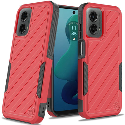 For Motorola Moto G 5G 2024 Premium Hybrid Rugged lined Shockproof Textured 2-in-1 Non-Slip Hard PC & TPU Non Slip Tough Case Cover Red+Black