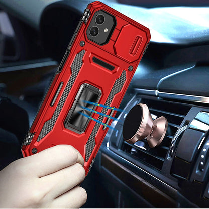 For Samsung Galaxy A06 Hybrid Case with Rotation Ring Stand Shockproof & Slide Camera Window TPU Armor Drop-proof Case Cover