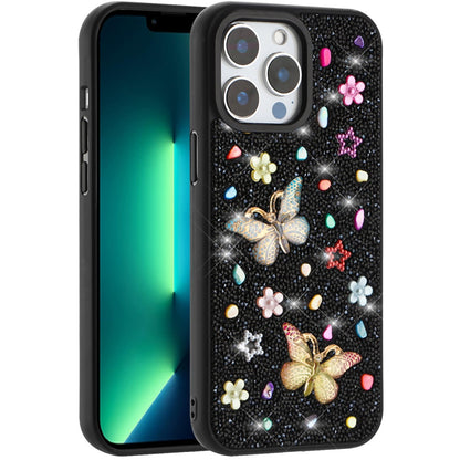 For Apple iPhone 13 Pro Max Diamond Butterfly 3D Glitter Bling Design, Slim Hybrid Sparkle Protective Cover TPU for Women Girls Case Cover