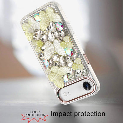 For Apple iPhone 17 Air (6.6") 3D Diamond Floral Butterfly Bling Stone Hybrid, Sparkly Rhinestone Gemstone Back Shockproof Case Cover