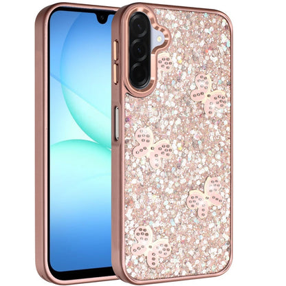 For Samsung Galaxy A17 5G Cute Butterfly Crystal Diamond Glitter Case Sparkle Bling Frame Metallic Edges, Shimmer TPU Hybrid Case Cover