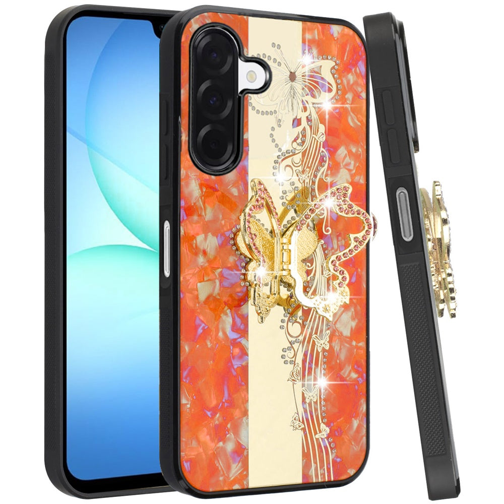 For Samsung Galaxy A17 5G Diamonds 3D Butterfly Bling Sparkly Glitter Ornaments Engraving Hybrid with Stand Fashion Case Cover