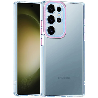 For Samsung Galaxy S23 Ultra Transparent Clear Hybrid with Matching Metal Buttons and Camera Protection Hard PC + TPU Rubber Case Cover