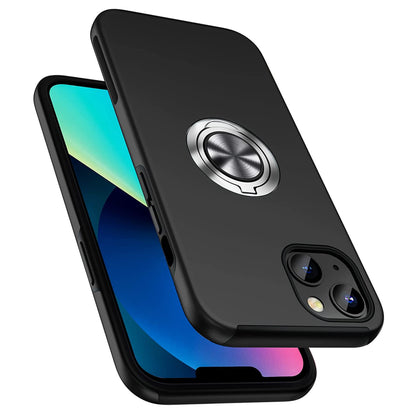 For Samsung Galaxy A03S Military Grade Hybrid Case with Flat Metal Ring 360° Rotation Kickstand, Slim Fit Back Hard PC Case Cover Black