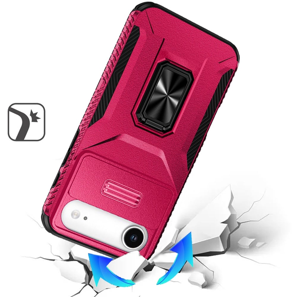 For Apple iPhone 17 Air (6.6") Wallet Case with Ring Stand & Slide Camera Cover Back Credit Card Slot Holder, Military Grade Case Cover