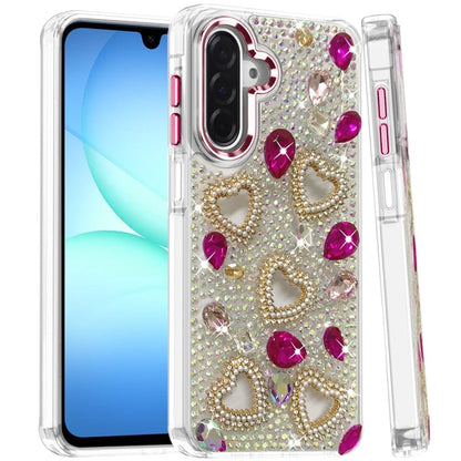 Phone Case for Samsung Galaxy A17 5G Luxury Crystal Heart Rhinestone Diamond Bling Shockproof Hybrid Glitter Protective Stylish Durable Grip Cover