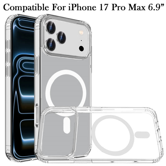 For Apple iPhone 17 Pro Max Classic Hybrid True Transparent Magnetic Circle - Shockproof Hybrid Clear Bumper, Compatible with MagSafe Case Cover Clear