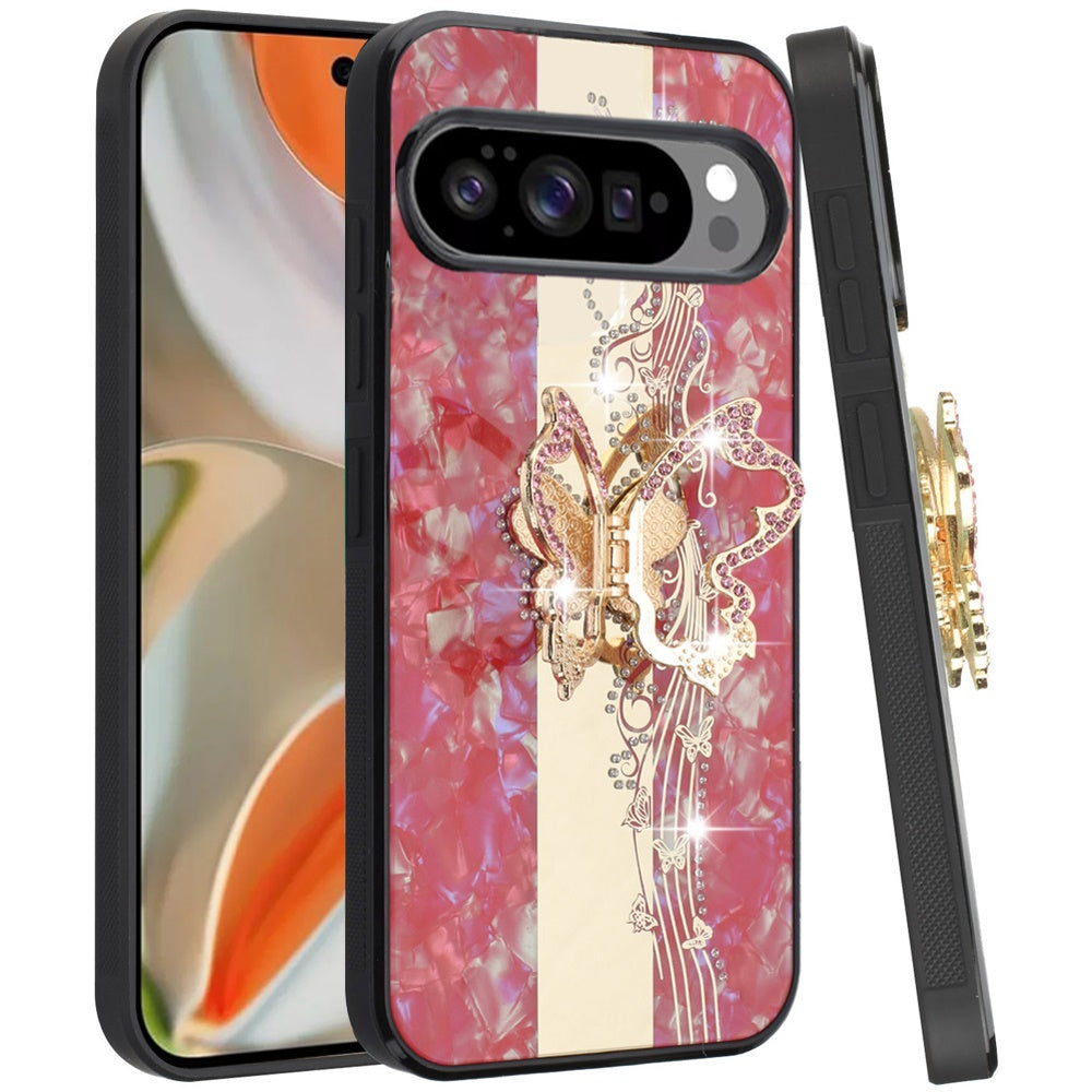 For Google Pixel 10 /Pixel 10 Pro Diamonds 3D Fashion Bling Sparkly Glitter Ornaments Engraving Hybrid with Ring Stand Case Cover