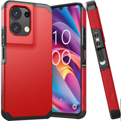 For TCL K32 5G Slim Tough Shockproof Hybrid with Dual Layer Hard PC + TPU Protection, Armor for Strong Drop & Impact Resistance Case Cover Red